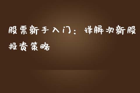 股票新手入门：详解次新股投资策略_https://www.fcdydaikuan.com_恒生指数直播室_第1张