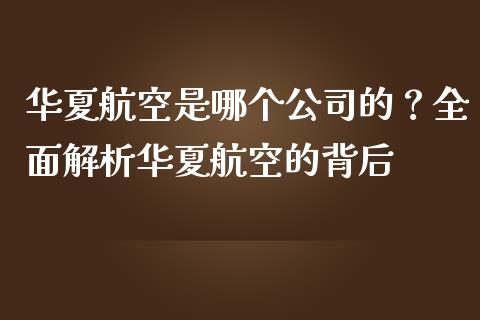 华夏航空是哪个公司的？全面解析华夏航空的背后_https://www.fcdydaikuan.com_德指期货直播_第1张