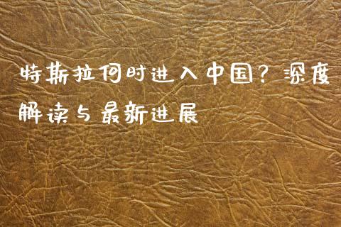 特斯拉何时进入中国？深度解读与最新进展_https://www.fcdydaikuan.com_黄金期货直播_第1张