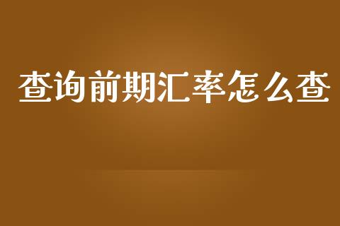 查询前期汇率怎么查_https://www.fcdydaikuan.com_黄金期货直播_第1张