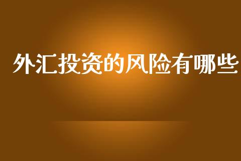 外汇投资的风险有哪些_https://www.fcdydaikuan.com_德指期货直播_第1张