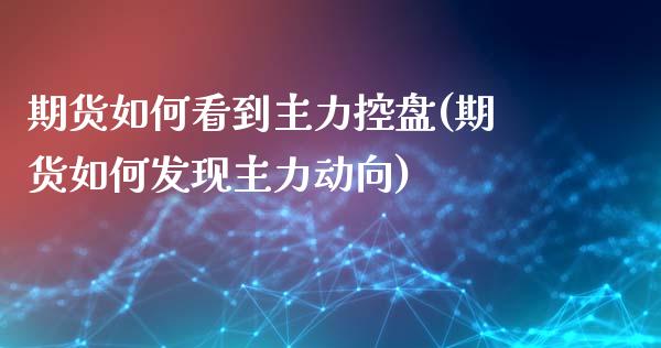 期货如何看到主力控盘(期货如何发现主力动向)_https://www.fcdydaikuan.com_恒指期货直播_第1张