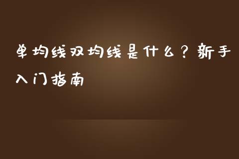 单均线双均线是什么？新手入门指南_https://www.fcdydaikuan.com_恒生指数直播室_第1张