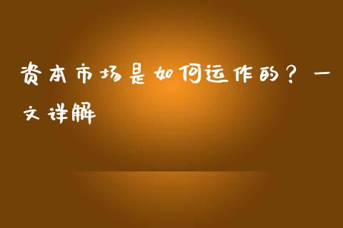 资本市场是如何运作的？一文详解_https://www.fcdydaikuan.com_黄金期货直播_第1张