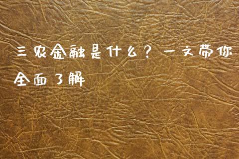 三农金融是什么？一文带你全面了解_https://www.fcdydaikuan.com_黄金期货直播_第1张