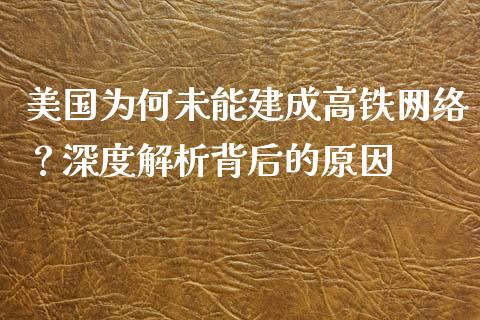 美国为何未能建成高铁网络？深度解析背后的原因_https://www.fcdydaikuan.com_恒指期货直播_第1张