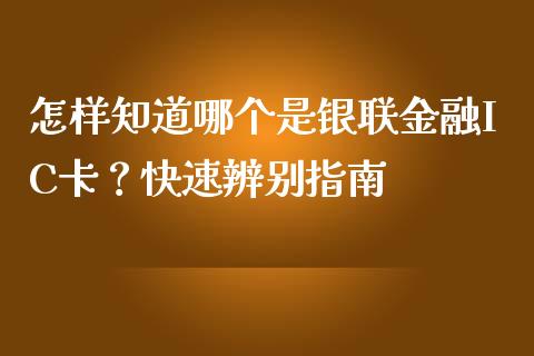 怎样知道哪个是银联金融IC卡？快速辨别指南_https://www.fcdydaikuan.com_恒生指数直播室_第1张
