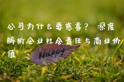 公司为什么要慈善？ 深度解析企业社会责任与商业价值_https://www.fcdydaikuan.com_恒指期货直播_第1张