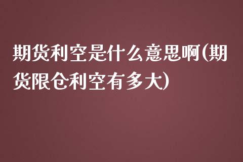 期货利空是什么意思啊(期货限仓利空有多大)_https://www.fcdydaikuan.com_德指期货直播_第1张