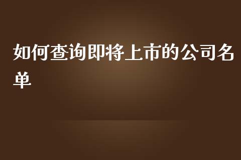 如何查询即将上市的公司名单_https://www.fcdydaikuan.com_黄金期货直播_第1张