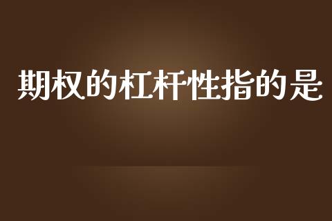 期权的杠杆性指的是_https://www.fcdydaikuan.com_德指期货直播_第1张