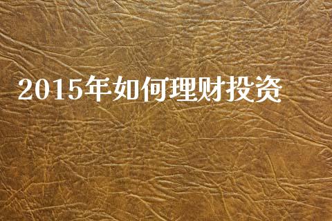 2015年如何理财投资_https://www.fcdydaikuan.com_德指期货直播_第1张