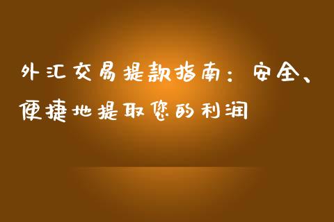 外汇交易提款指南：安全、便捷地提取您的利润_https://www.fcdydaikuan.com_恒生指数直播室_第1张