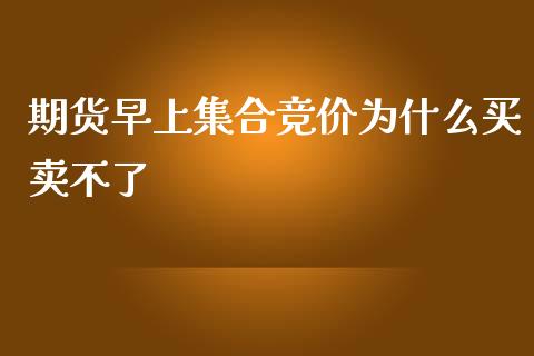 期货早上集合竞价为什么买卖不了_https://www.fcdydaikuan.com_恒指期货直播_第1张