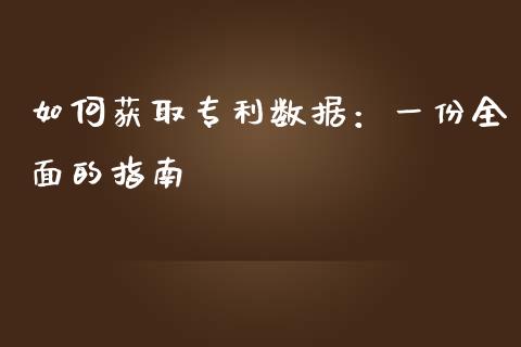 如何获取专利数据：一份全面的指南_https://www.fcdydaikuan.com_恒生指数直播室_第1张