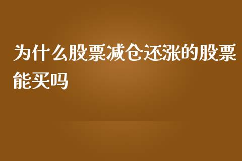 为什么股票减仓还涨的股票能买吗_https://www.fcdydaikuan.com_恒指期货直播_第1张
