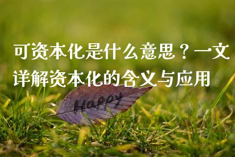 可资本化是什么意思？一文详解资本化的含义与应用_https://www.fcdydaikuan.com_恒指期货直播_第1张