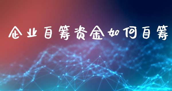 企业自筹资金如何自筹_https://www.fcdydaikuan.com_德指期货直播_第1张