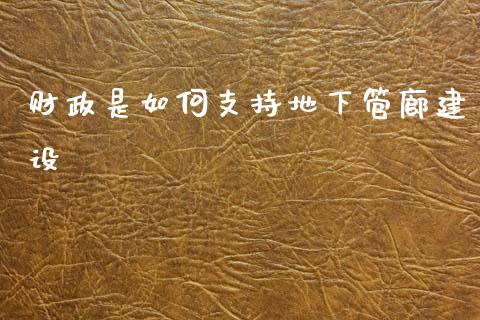 财政是如何支持地下管廊建设_https://www.fcdydaikuan.com_恒生指数直播室_第1张