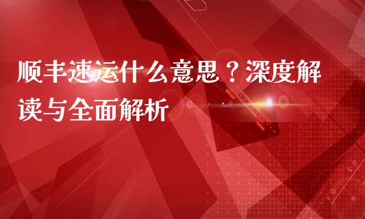 顺丰速运什么意思？深度解读与全面解析_https://www.fcdydaikuan.com_恒生指数直播室_第1张
