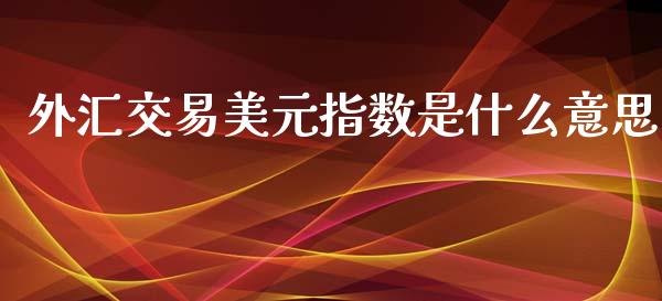 外汇交易美元指数是什么意思_https://www.fcdydaikuan.com_德指期货直播_第1张