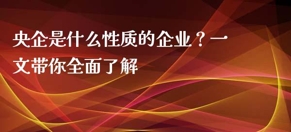 央企是什么性质的企业？一文带你全面了解_https://www.fcdydaikuan.com_恒生指数直播室_第1张